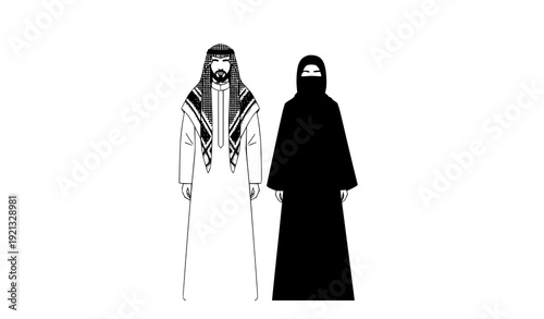 Arabian Muslim Male and Female Portrait Traditional Dress Vector
