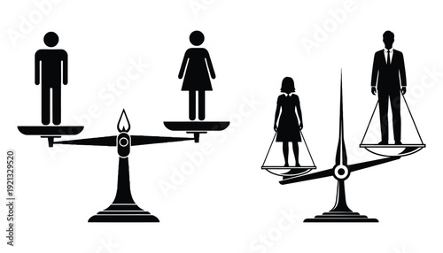 Gender equality business silhouette icons on balance scales