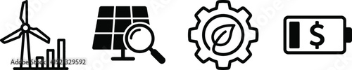 Sustainable energy icons for market analysis and renewable technology