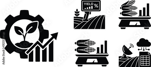 Agriculture data analysis icons for farming crop yield