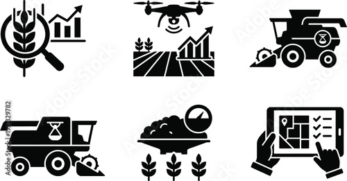 Agriculture data analysis icons for farming crop yield