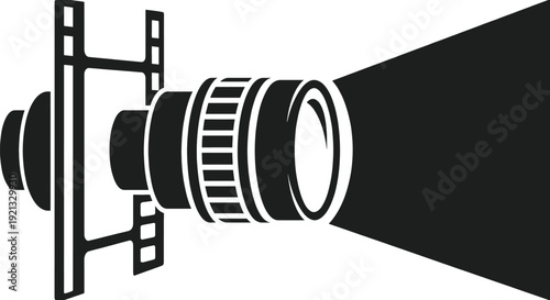 Projector lens emitting bright light beam icon conceptual