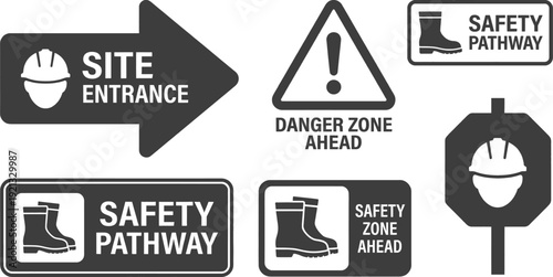 Construction site safety wayfinding icons and signage set