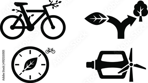 Bicycle lane navigation icons set for sustainable urban transport