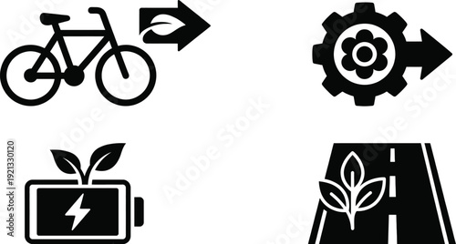Bicycle lane navigation icons set for sustainable urban transport