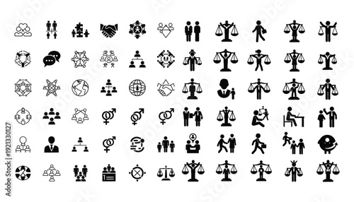 Gender equality business silhouette icons - diversity and inclusion vector set