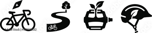 Bicycle lane navigation icons set for sustainable urban transport