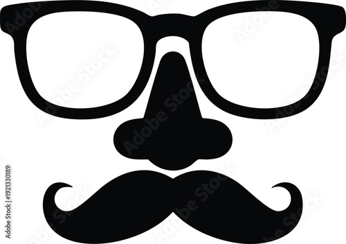 Vintage Groucho Glasses and Mustache Disguise, Whimsical "Funny Face" Disguise Icon, Classic Novelty Mask Silhouette.