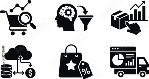 E-commerce icons for consumer behavior and business analytics