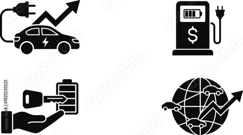 Electric vehicle market adoption icons for sustainable transportation