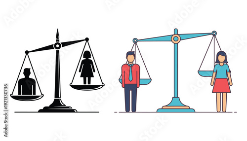 Gender equality business silhouette with scales