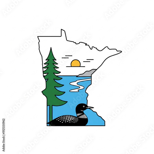 Minnesota Outline Vector Illustration with Iconic Symbols