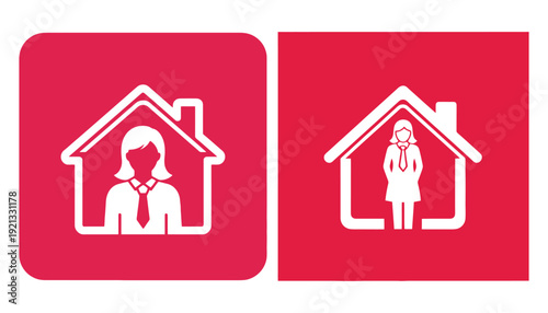 Gender equality business silhouette icons: parity in corporate housing