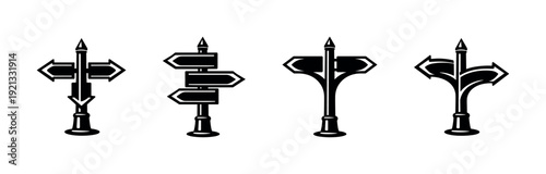 Directional signs vector icons set - road symbols, street guide elements