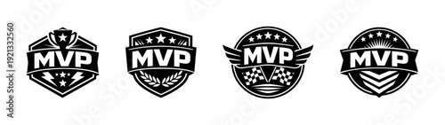 Mvp badges vector icons set with flat award symbols and achievement emblems