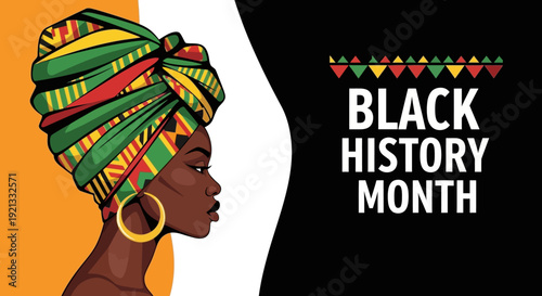 African Woman Wearing a Turban Celebrating Black History Month with Pride