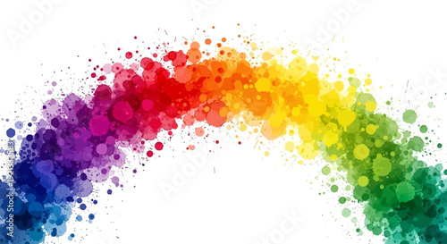 Abstract Rainbow Watercolor Paint Splatter Curved Flowing Arc Shape on White Background