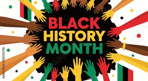 Diverse Hands Unite for Black History Month Celebration, Panculturalism Symbolism