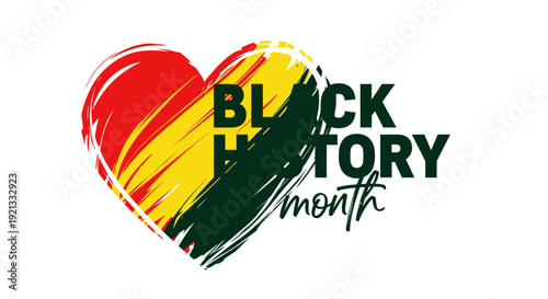 Black History Month heart symbol with Pan-African flag colors and text