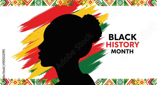 Silhouette of Black Woman's Profile with Red, Yellow, and Green Brush Strokes - Black History Month