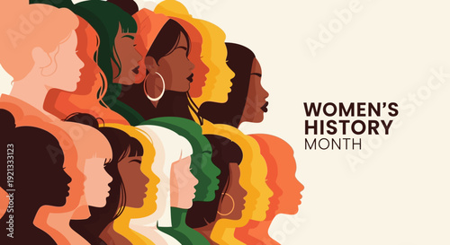 Diverse group of women silhouettes celebrating Women's History Month