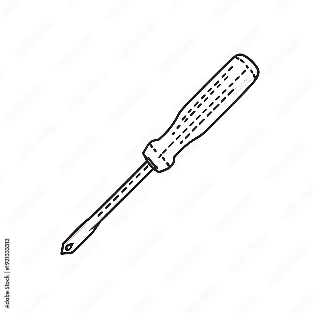 Fototapeta premium A sharp red plastic handle screwdriver tool made of steel and iron equipment isolated on a white background for repair and construction work