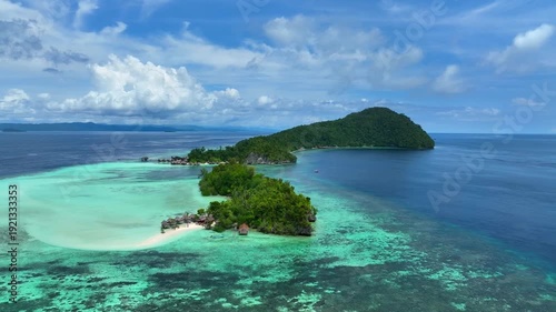 Aerial View of a Tropical Island Paradise at Raja Ampat Islands, Indonesian archipelago, West Papua, Indonesia	