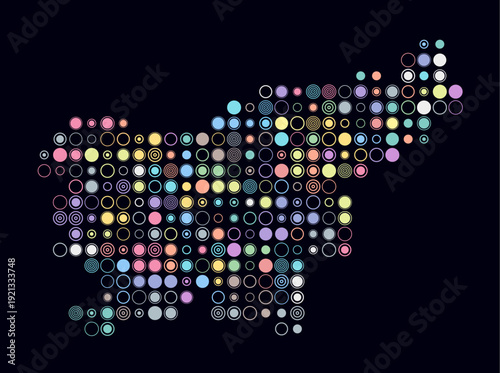 Slovenia, shape of the country build of colored cells. Digital style map of the Slovenia on dark background. Large size circle blocks. Awesome vector illustration.