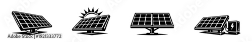 Solar panel vector icons set - renewable energy symbols, eco-friendly designs