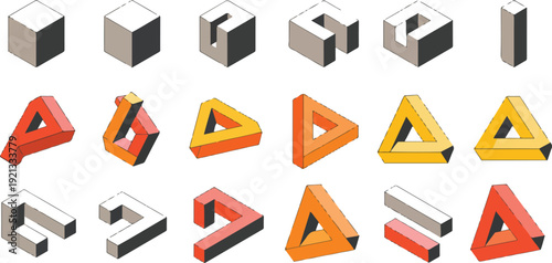 Isometric construction blocks and geometric building elements set with concrete bricks and modern industrial structural shapes vector illustration