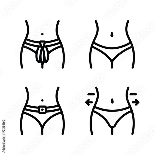 Four line art illustrations of bikini bottoms in various styles