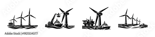 Wind energy vector icons set. renewable power symbols. sustainable energy graphics.