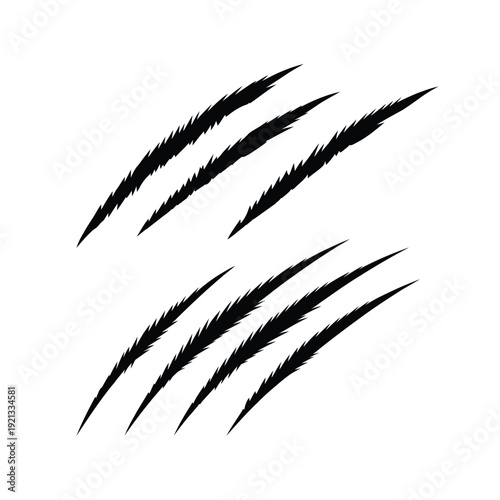 Black claw marks resembling animal scratches on a white background