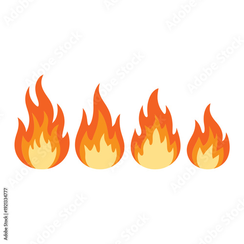 Four cartoon flames depicted in shades of orange and yellow