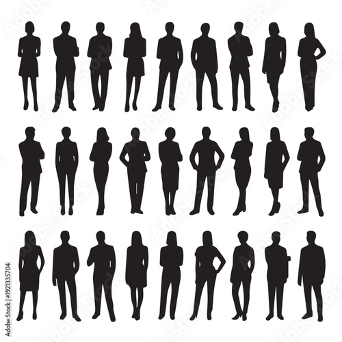 Business people silhouettes, group of standing business men and women , business team standing together
