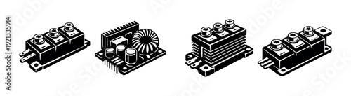 Electronic components vector icons set: electronic elements and circuit board parts