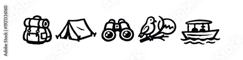 Outdoor Activities and Nature Exploration Doodle Icons Set