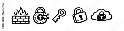 Cyber Security, Firewall, Data Protection and Cloud Security Icons