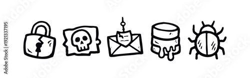 Cyber Security Threats, Data Breach, Phishing and Malware Icons