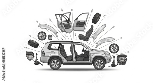 Car Parts Exploded View Diagram.