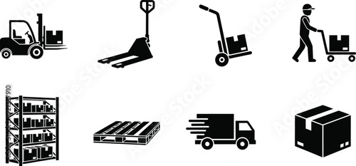 Icon collection warehouse and logistics icons for industrial and supply chain concepts