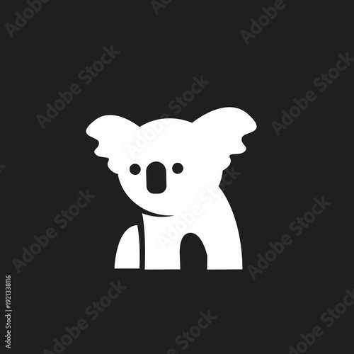 Minimalist White Koala Illustration on Black Background