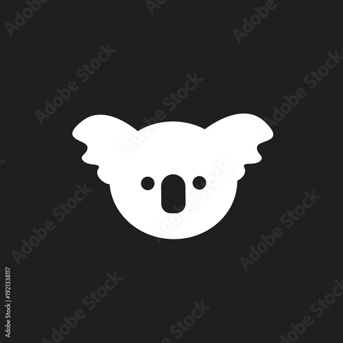 Minimalist Koala Head Icon Logo Vector Illustration on Black Background
