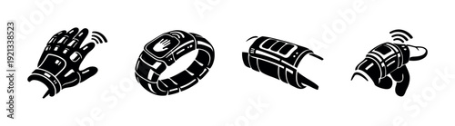 Futuristic hand gadgets vector icons set, wearable technology symbols, smart device