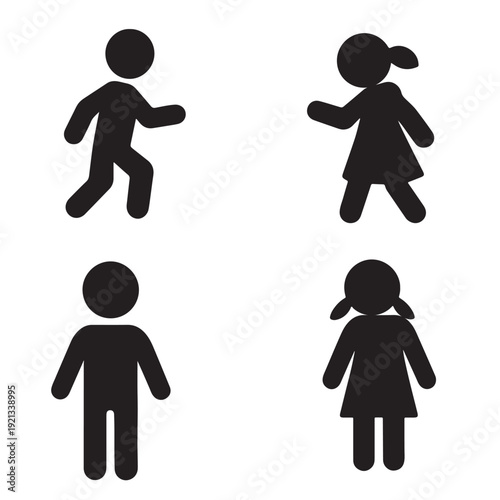 A diverse collection of children and family silhouettes featuring vector icons of people, parents, and kids designed as a symbolic group illustration of love and togetherness