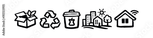 Doodle Icons of Recycling, Smart City, Waste Management and Sustainable Living