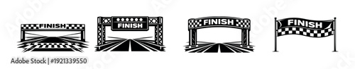 Finish line vector icons set: flat race, competition, goal symbols