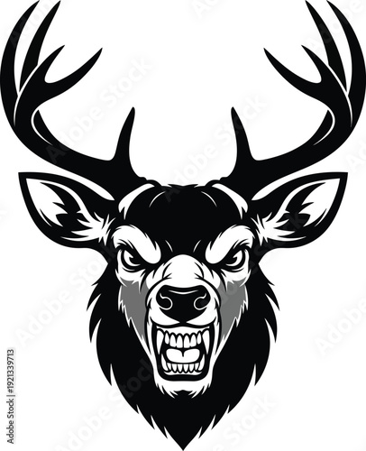Fierce deer head with antlers illustration