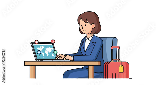 Businesswoman Planning Business Travel Illustration