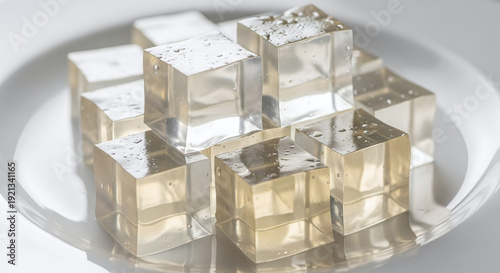 Close-up of plain gelatin cubes (clear) translucent texture